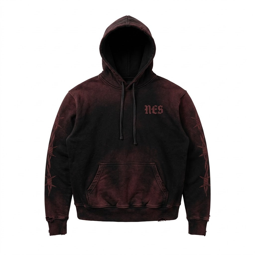 Psalms Wire Hoodie front - barbed wire sleeves