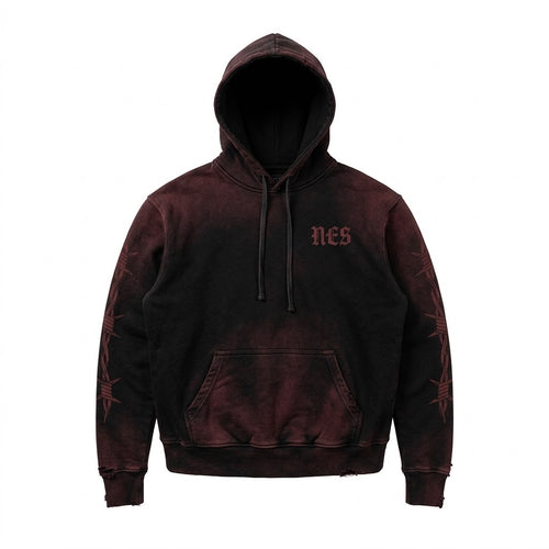 Psalms Wire Hoodie front - barbed wire sleeves